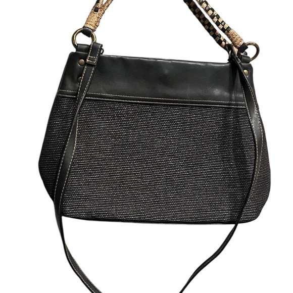 Black Handbag with Rope Handles - Picture 2 of 10